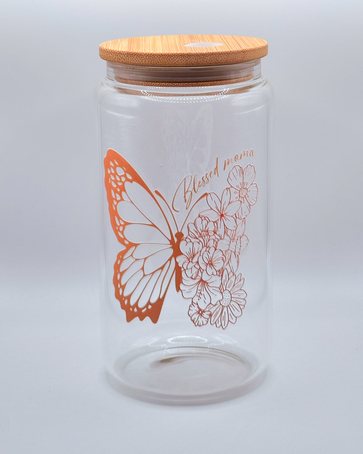 Blessed Mama Butterfly Libbey Glass Can